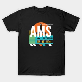 Amsterdam (AMS) Airport // Retro Sunset Baggage Tag T-Shirt